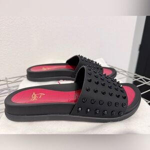Christian Louboutin Black and Red Studded Sandals